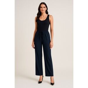 Splendid Linen Blend Wide Leg Pants Navy Blue Size‎ M Elastic Waist Drawstring